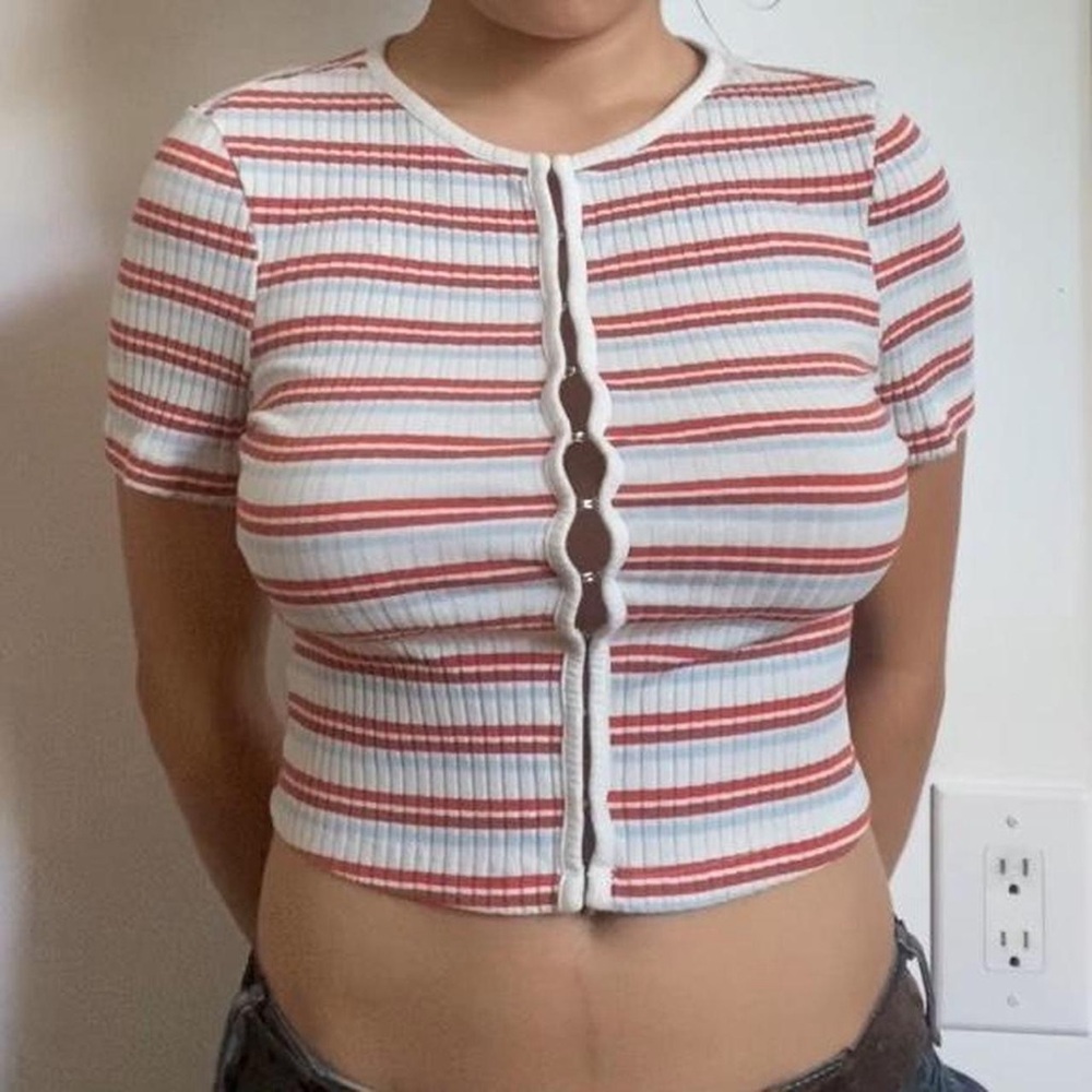 Striped Ribbed Button-Up Top